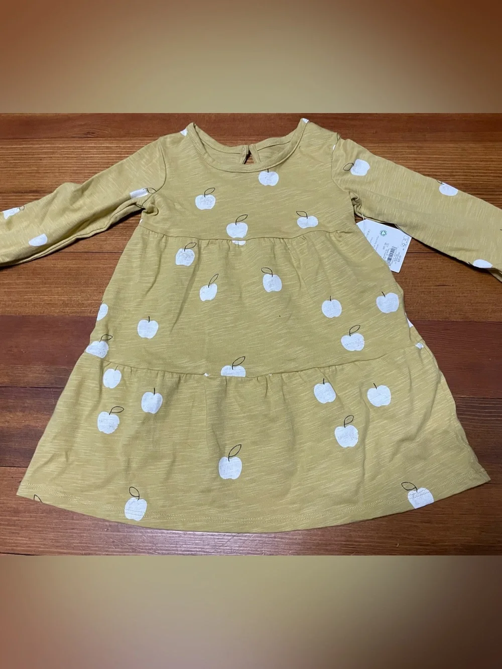 NWT Little Co by Lauren Conrad Long-Sleeve Mustard Apple Print Dress 18 Months